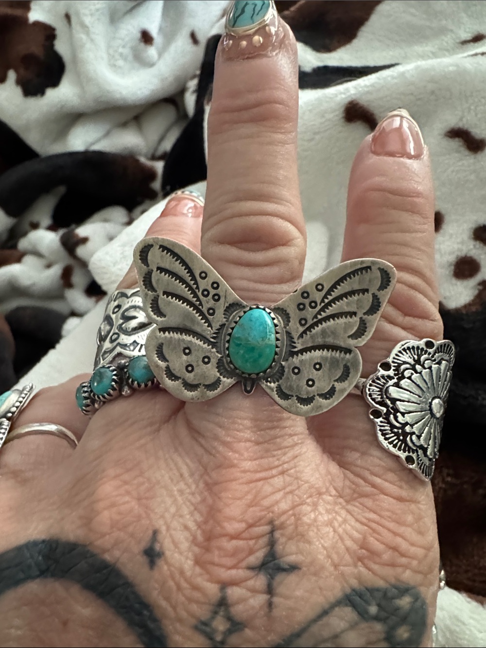 Vintage Turquoise Butterfly Statement Ring - Silver 925